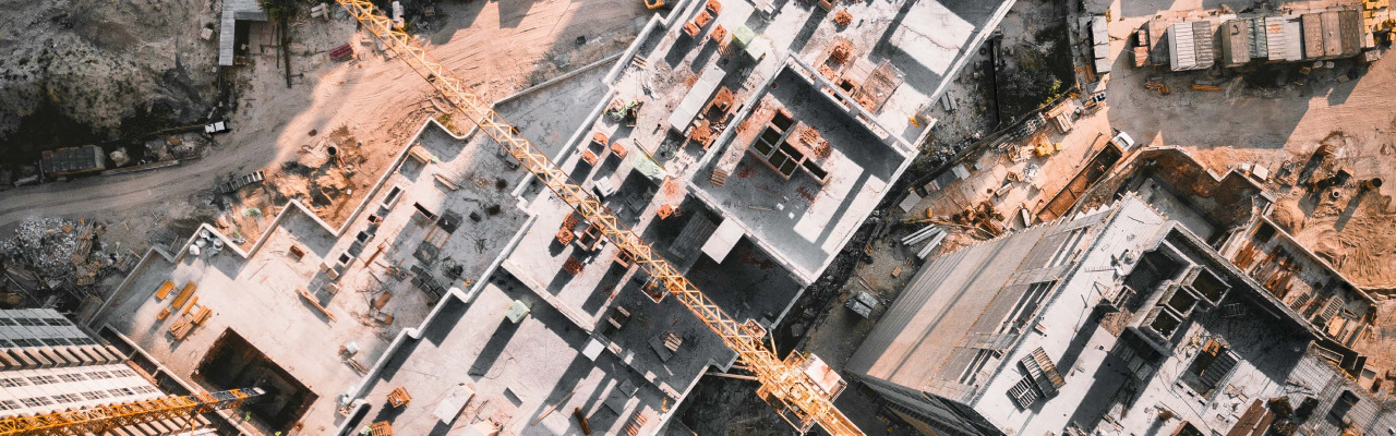 overhead shot of active construction site